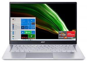 Acer Swift 3 Thin and Light, 14" FHD IPS Screen, R7 5700U, 8GB RAM. 512GB SSD, Backlit KB, Windows 10, Silver,  SF314-43-R2YY