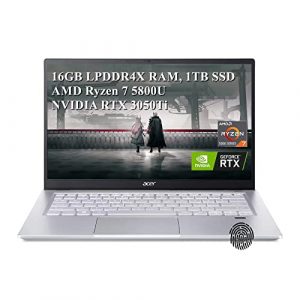 Acer Swift X Laptop, 14" FHD IPS Display, AMD Ryzen 7 5800U, NVIDIA RTX 3050Ti, 16GB LPDDR4X RAM, 1TB SSD, Fingerprint Reader, Backlit Keyboard, Windows 10 Home, EAT Mouse pad